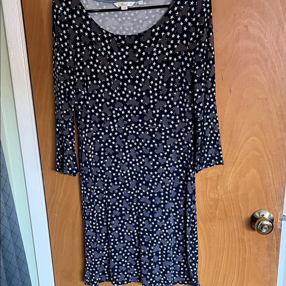 Boden Navy Star Pattern Long Sleeve Dress